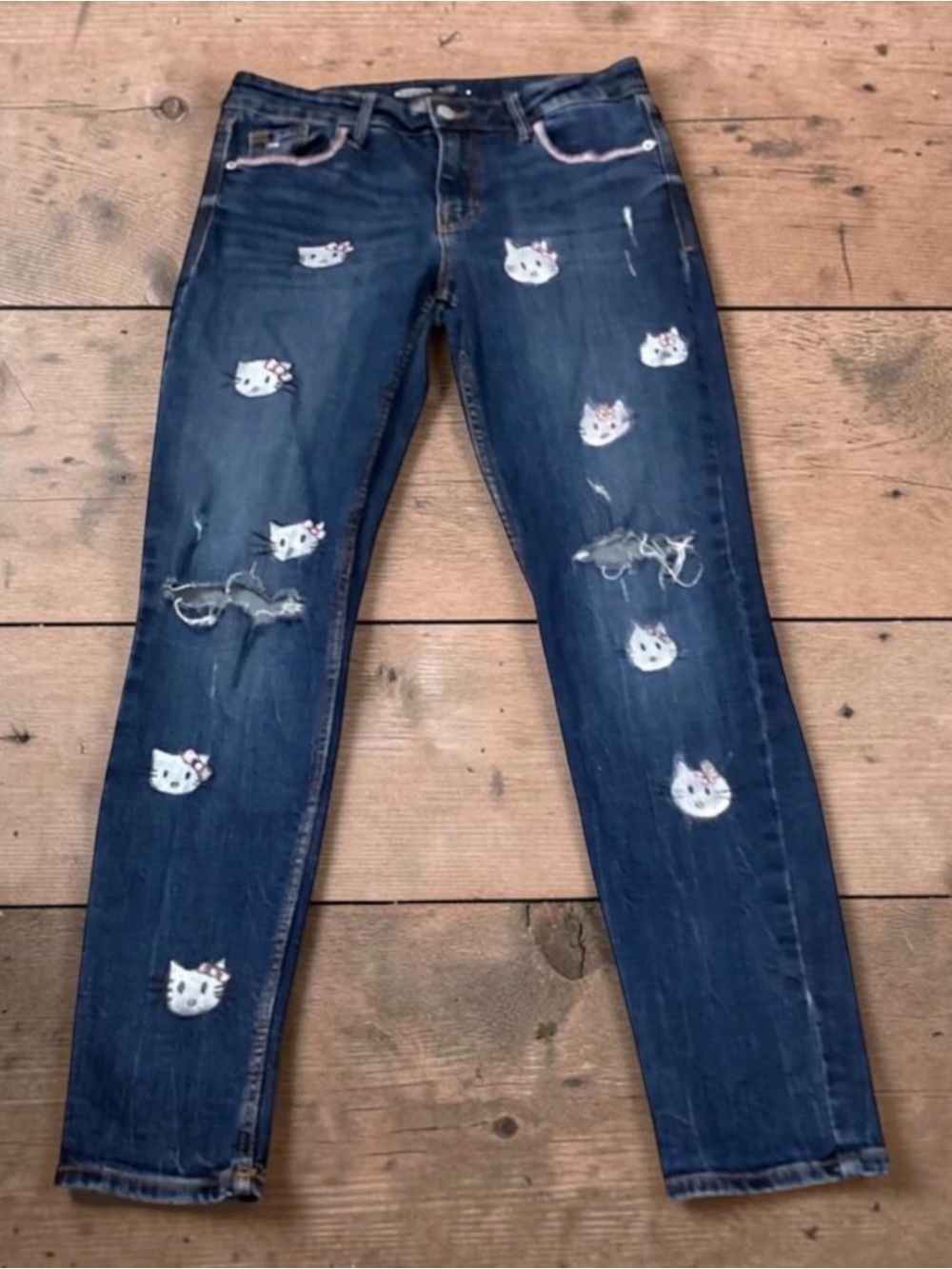 Old Navy Hand Painted Hello Kitty Inspired Rockstar Super Skinny Jeans